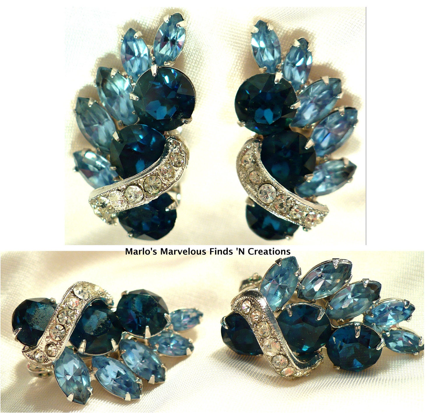 Vintage Eisenberg Rhinestone Brooch/Pin Earrings-Royal Blue