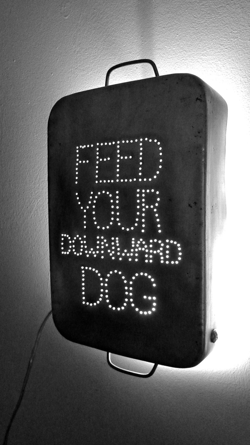Yoga Illumination repurposed Feed Your Downward Dog aluminum Italian vintage rectangle medium pan