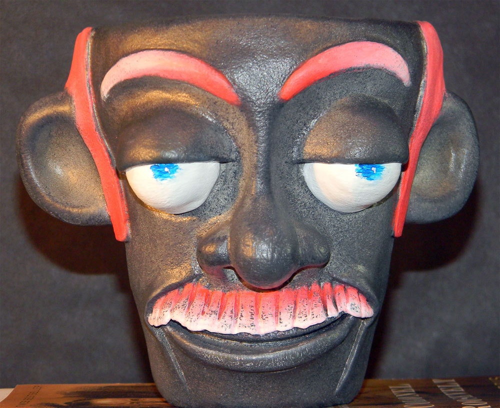 Ceramic Flower Pot with Sculpted Clay Face - Homemade Art - Pen/Pencil Holder