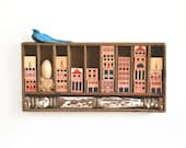 NEST an original assemblage using box compartments vintage blocks architectural salvage by Elizabeth Rosen