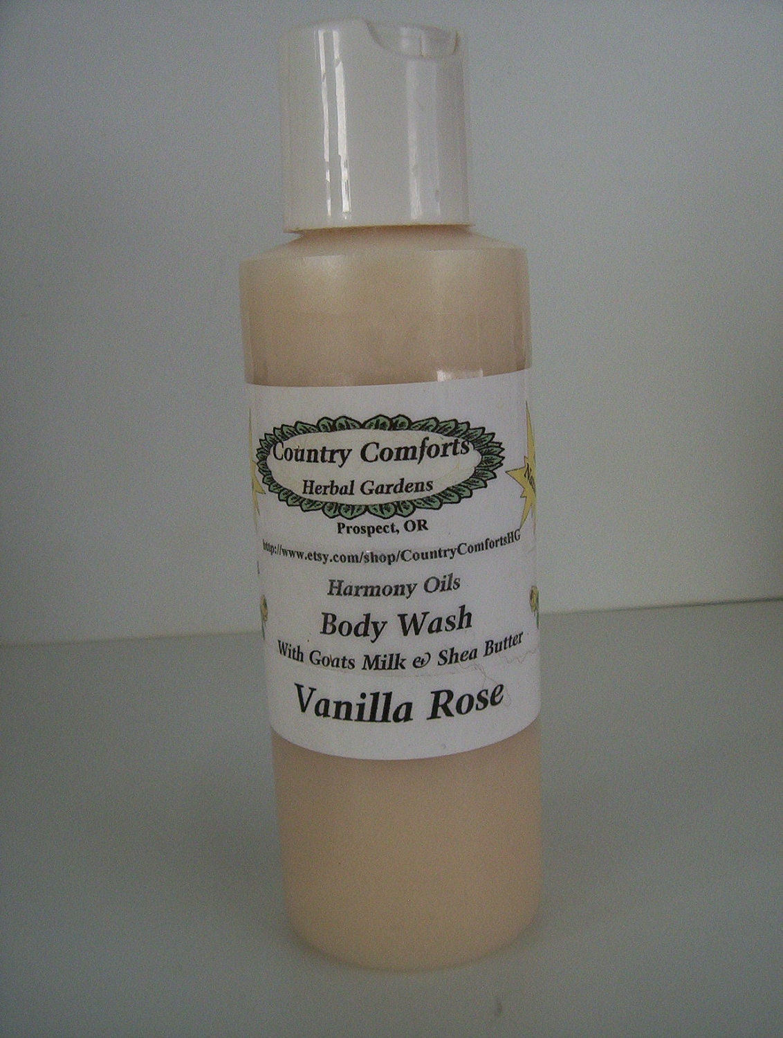 Natural Body Wash - Vanilla Rose, Now contains Goatsmilk, Shea Butter & Silk Fiber, New Thick, Rich Formula - 4 oz bottle