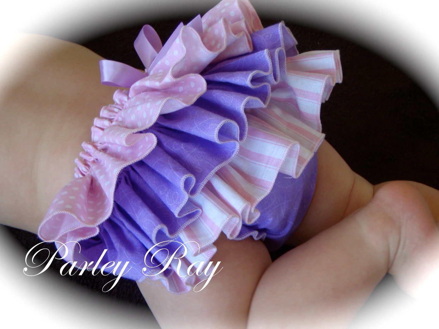 Beautiful Parley Ray Pink & Purple Spring Ruffled Baby Bloomers / Diaper Cover / Photo Props