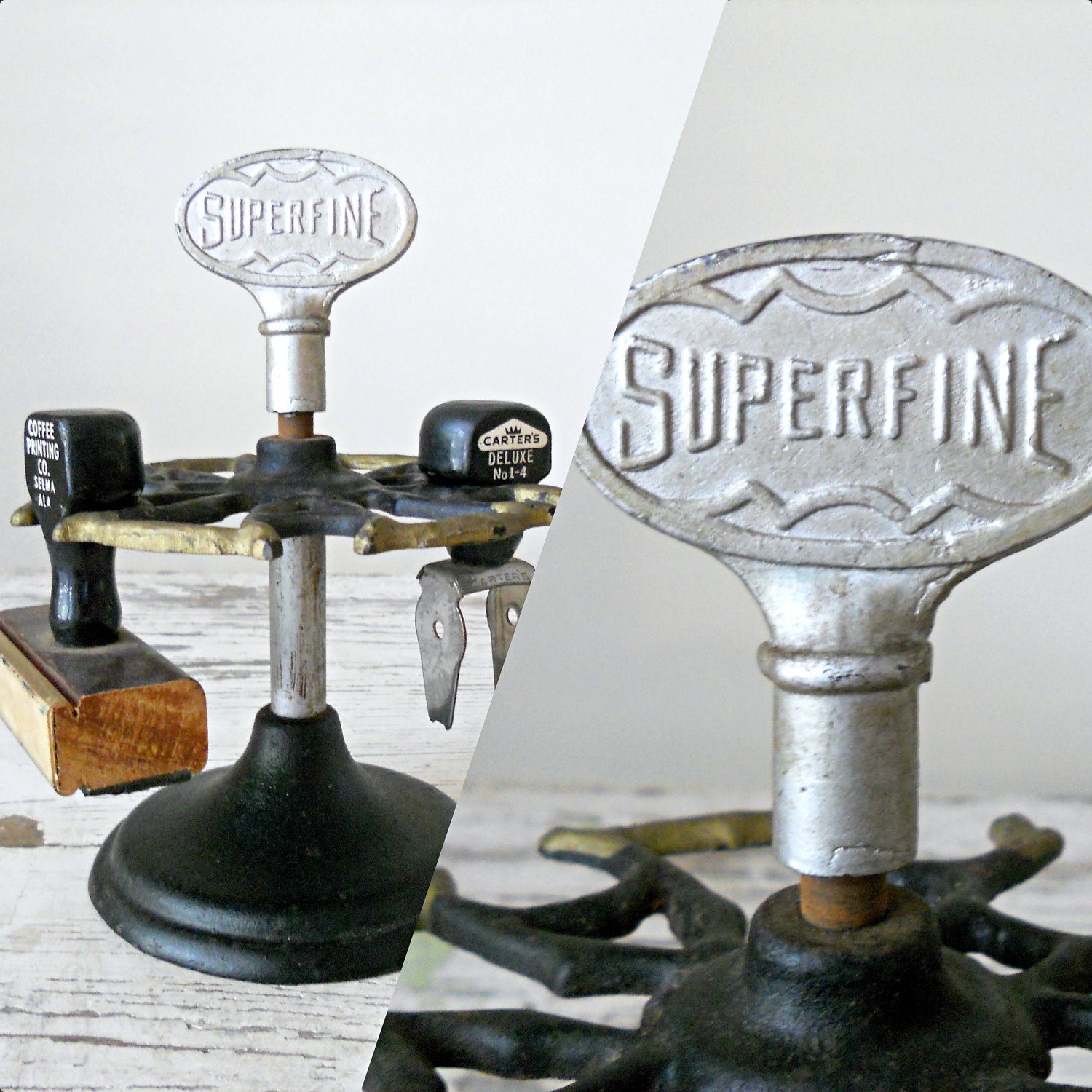 Vintage Superfine Cast Iron Stamp Rack - Revolving, Industrial, 20s