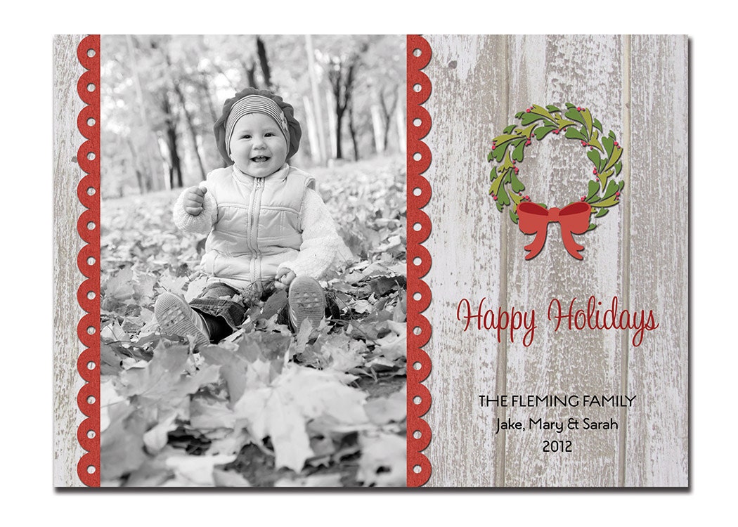 Rustic Christmas Card Photo Wood Scrapbook Border Woodgrain Holiday Card Greeting Card DIY Digital or Printed - Fleming style