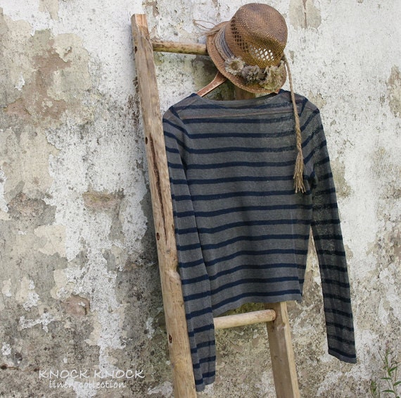 Custom Sheer Knit Linen Sweater In Stripe With Extra Long Sleeves - KnockKnockLinen