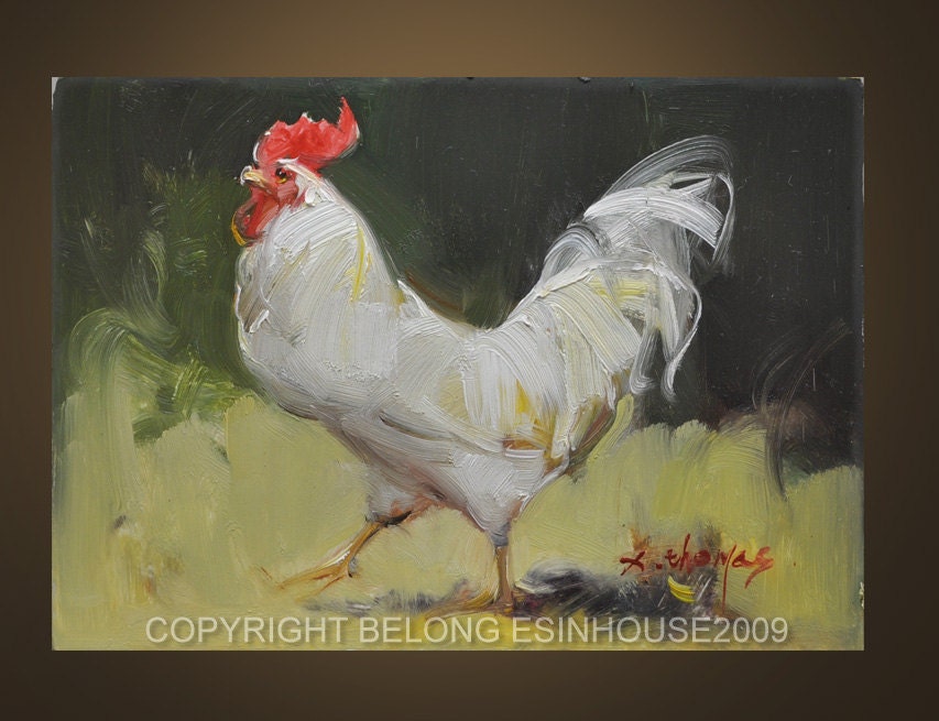 Oil Painting Rooster Art Chicken Hen Barn Cock 5X7