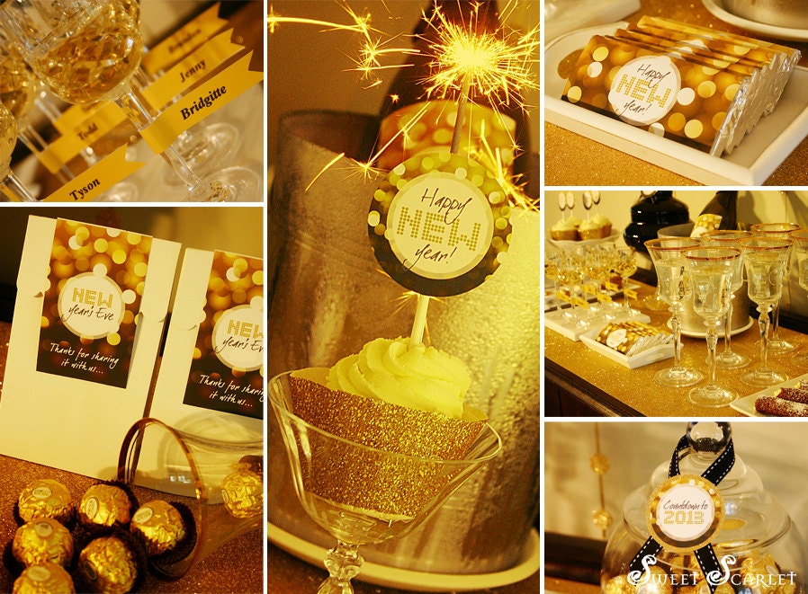 NEW Years Eve Printables Set - All that Glitters - Includes Cupcake Toppers, Bunting, Candy Wrappers, Straw Flags and more Il_170x135
