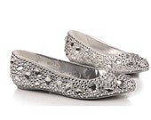 Comfortable flats silver crystal shoes for wedding or daily use
