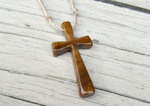 Wooden Cross Pendant - Hand Crafted Oregon Myrtle Wood: Mens Jewelry