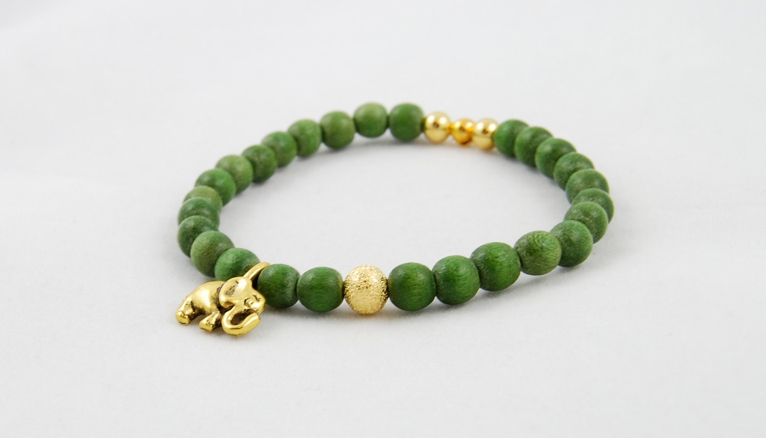 Elephant Bracelet, Wood, Green, Gold