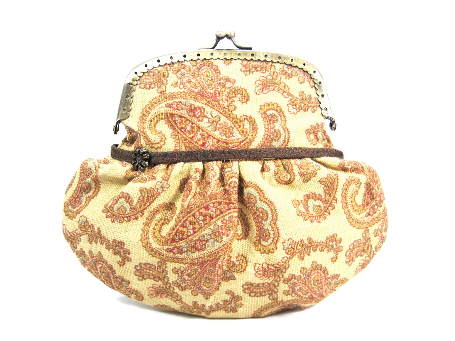 Clutch Purse, Vintage Look, Paisleys, Gold, Burgundy