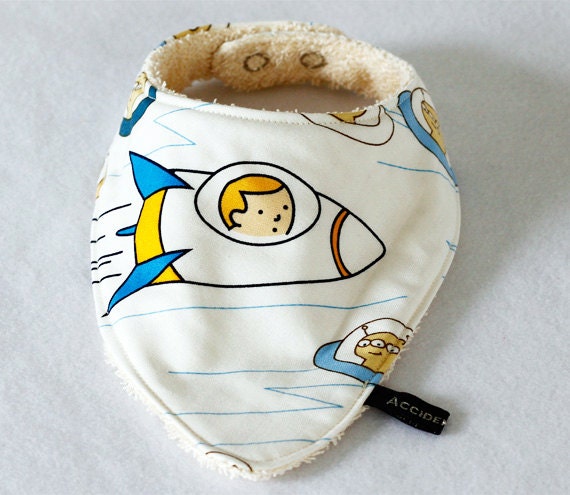 Bandana dribble bib (large) - Spaceship and aliens, UK seller