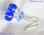 Cobalt Blue Earrings, Blue Glass Earrings, Sapphire Blue Earrings, Blue Dangle Earrings, Wire-Wrapped, Handmade, Silver, Gift