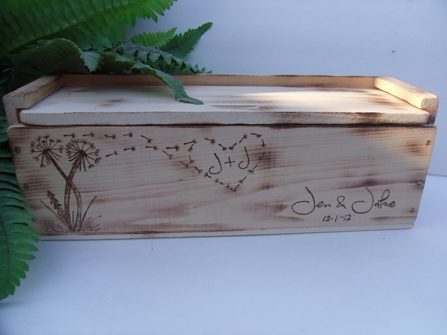 Wedding Wine Box for Rustic Weddings with Dandelions