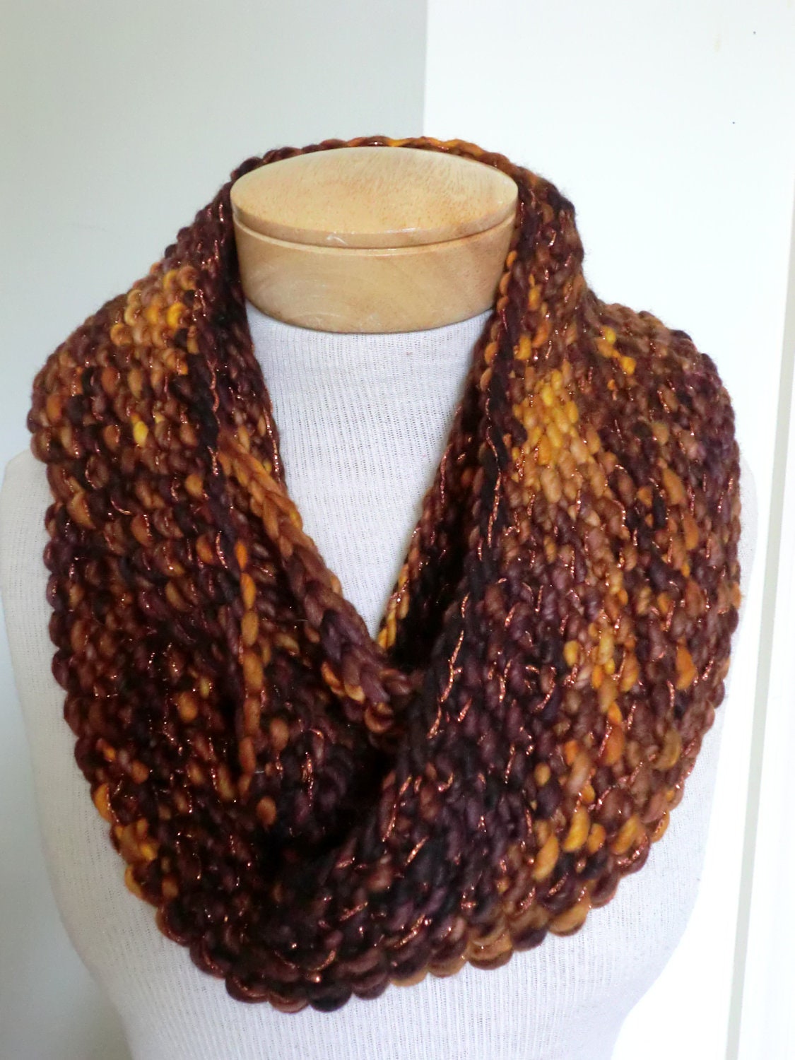 Cowl, Neckwarmer, Infinity Scarf in Pure Merino Wool, Super Soft with Coronilla Orange, Brown Colors
