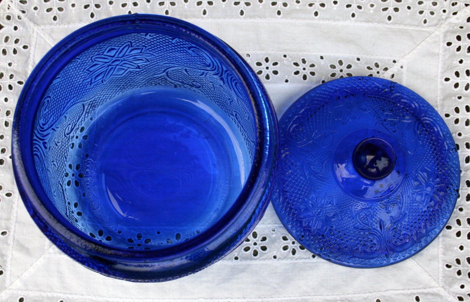 Vintage Cobalt Blue Cookie Jar or Snack Jar or Biscuit Barrel with Lid