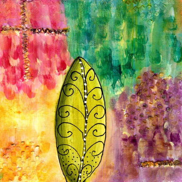 Acrylic Original Art Print 5"X7" Turquoise yellow gold purple Green magenta