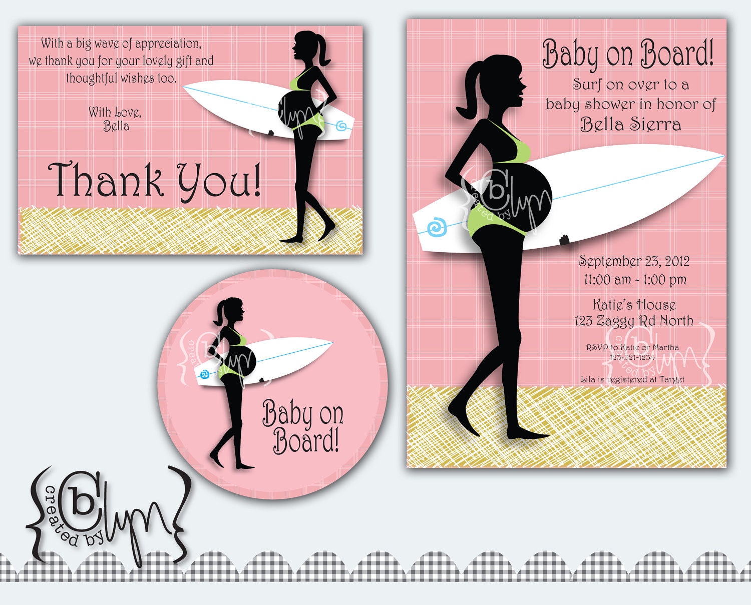 Pregnant Surfer Girl Silhouette Baby Shower pack printables