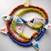 Colorblock necklace embroidered triangles with Native American trade beads tribal modern jewelry