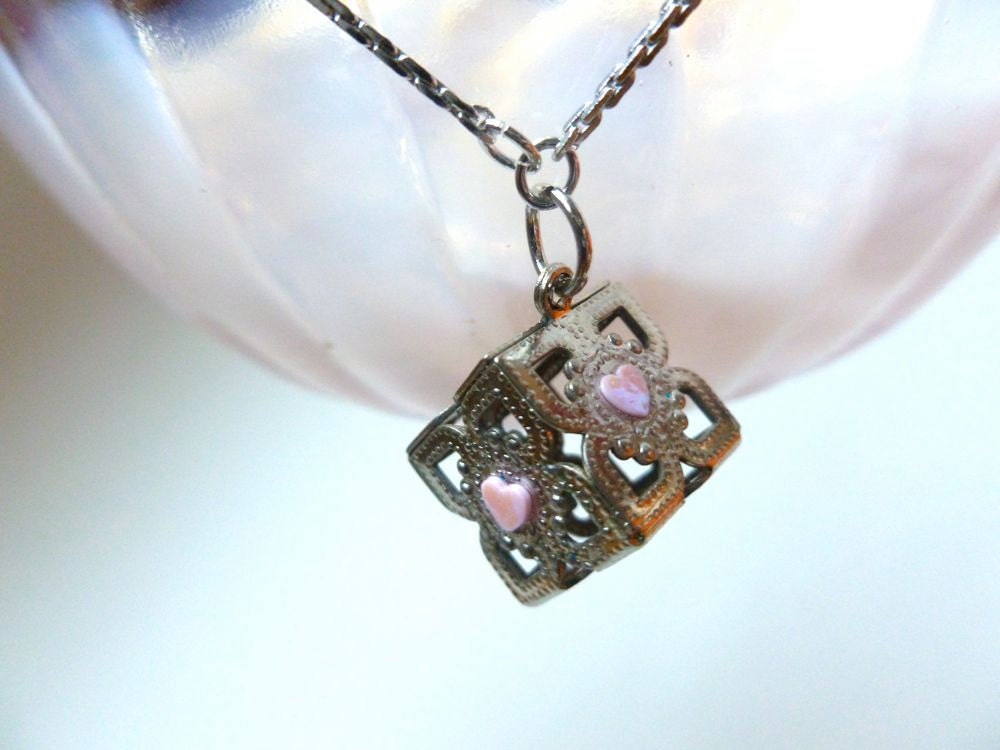 Portal 2 Companion Cube Inspired Heart Silver Cube Pendant Necklace