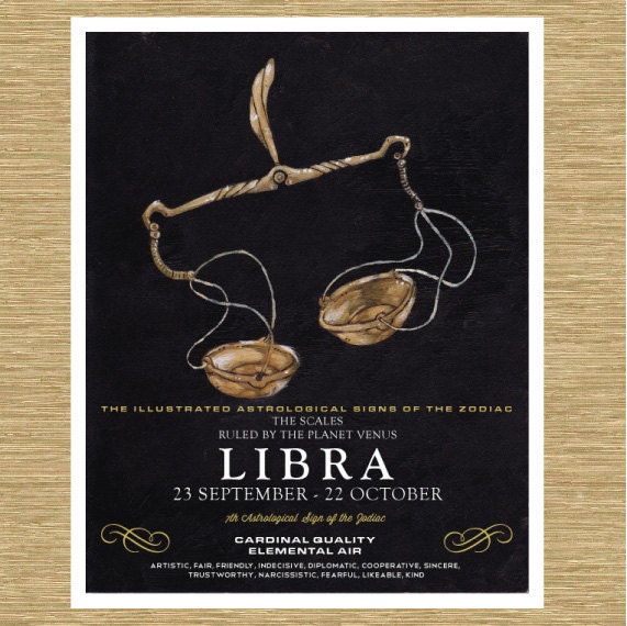 Illustrated Zodiac Libra the Scales 8" x 10"