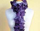 Summer SALE - PURPLE ROSE Ruffled Scarf - knitted, neckwarmer, ruffle, flamenco, can can