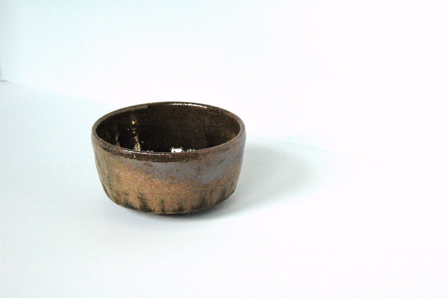 Large Toasty Brown Irridescent Raku Fired Tea Bowl