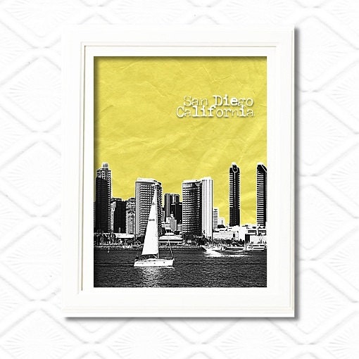 San Diego California Skyline City Art - Any city available - 8x10 wall art print - Orange - More than 150 backgrounds