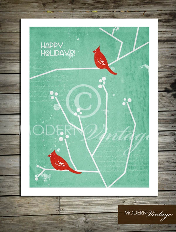 White Snow Berries & Red Cardinals Holiday Card - Set of 12