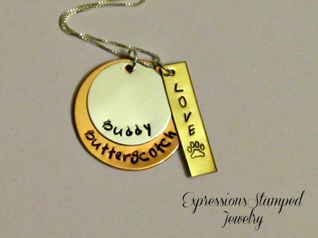 Pet Necklace - PAW print - Hand Stamped Jewelry - Pet LOVER necklace