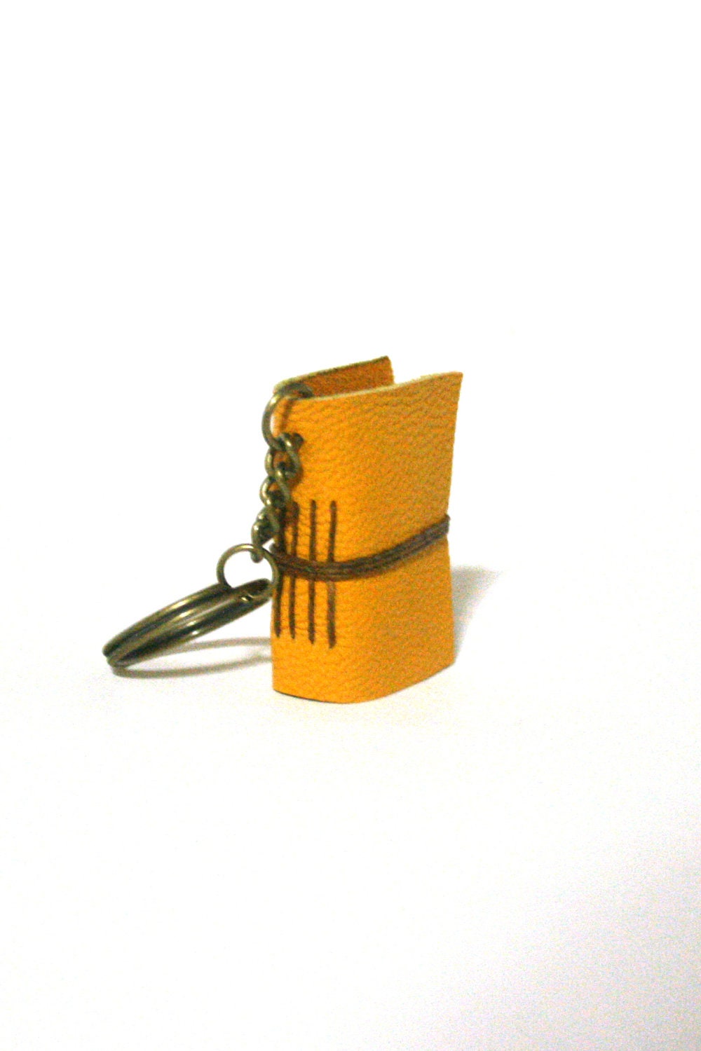 Leather Book Key chain, Gold Yellow Handbound Journal Key chain by The Orange Windmill