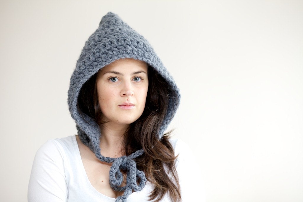 Pixie Hood - Crochet Hood Hat - Chunky Crochet Hood in Slate Grey/Gray - The Hood
