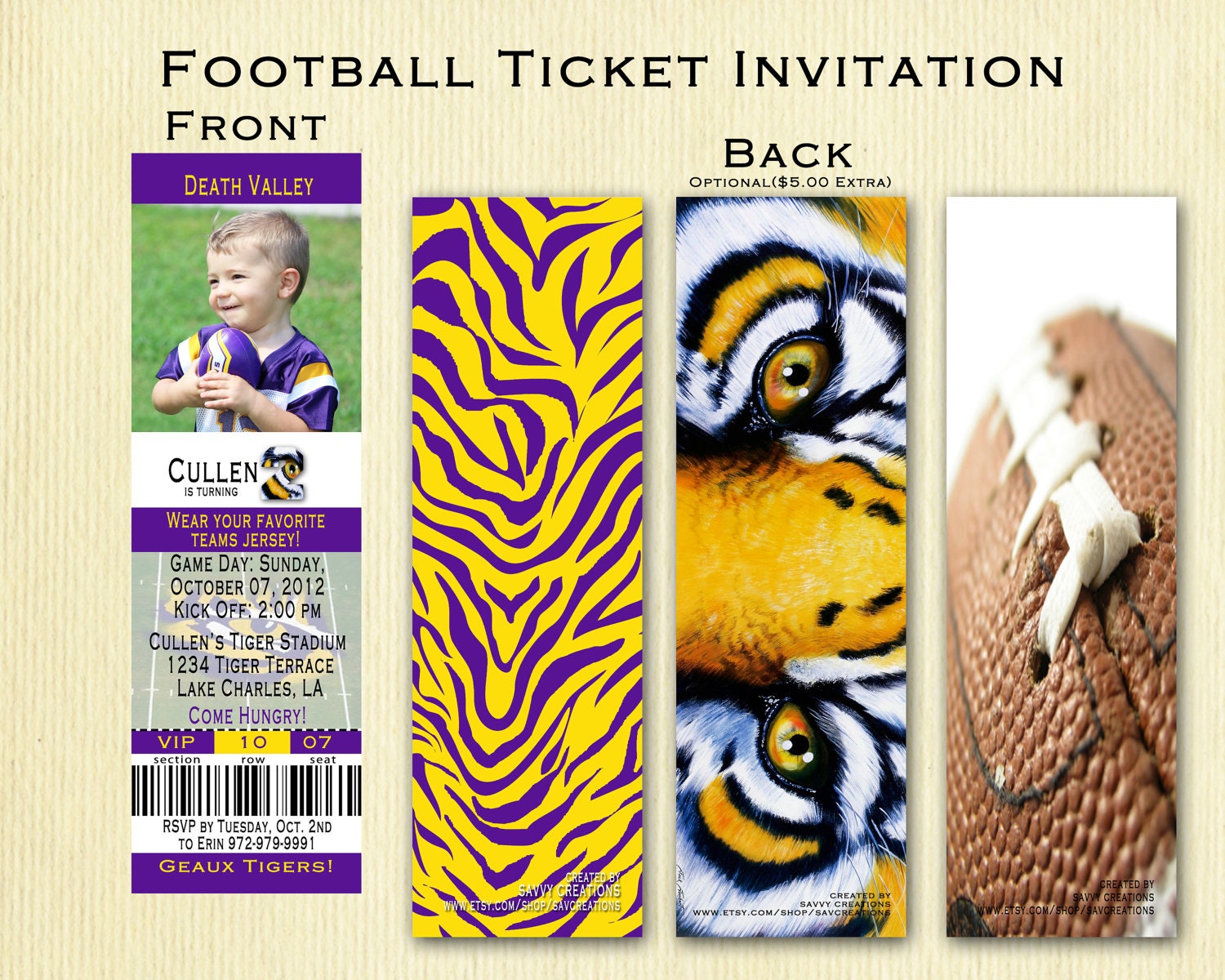 LSU Football Birthday Ticket Invitation Il_570xn