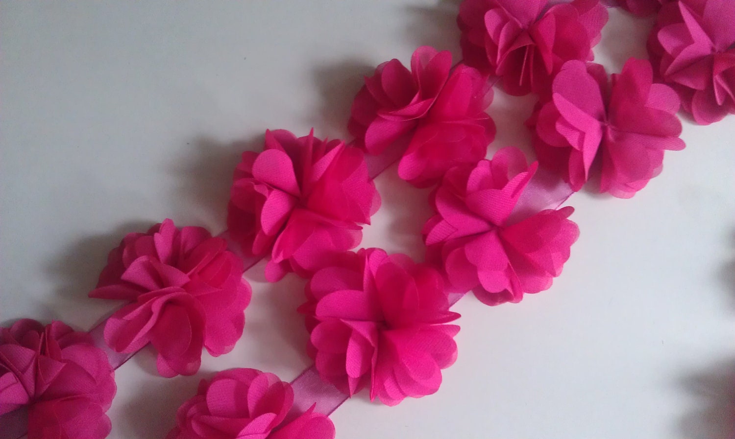 2 yards High Quality Rosy Chiffon Flower Lace Trim DIY Handmade Accessory . A0992