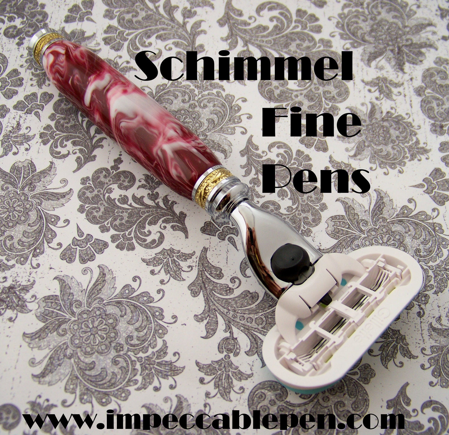 Handmade Schimmel Razor Handle for Mach 3 and Venus Razors.  Great gift,  Vintage Red and White Swirl.
