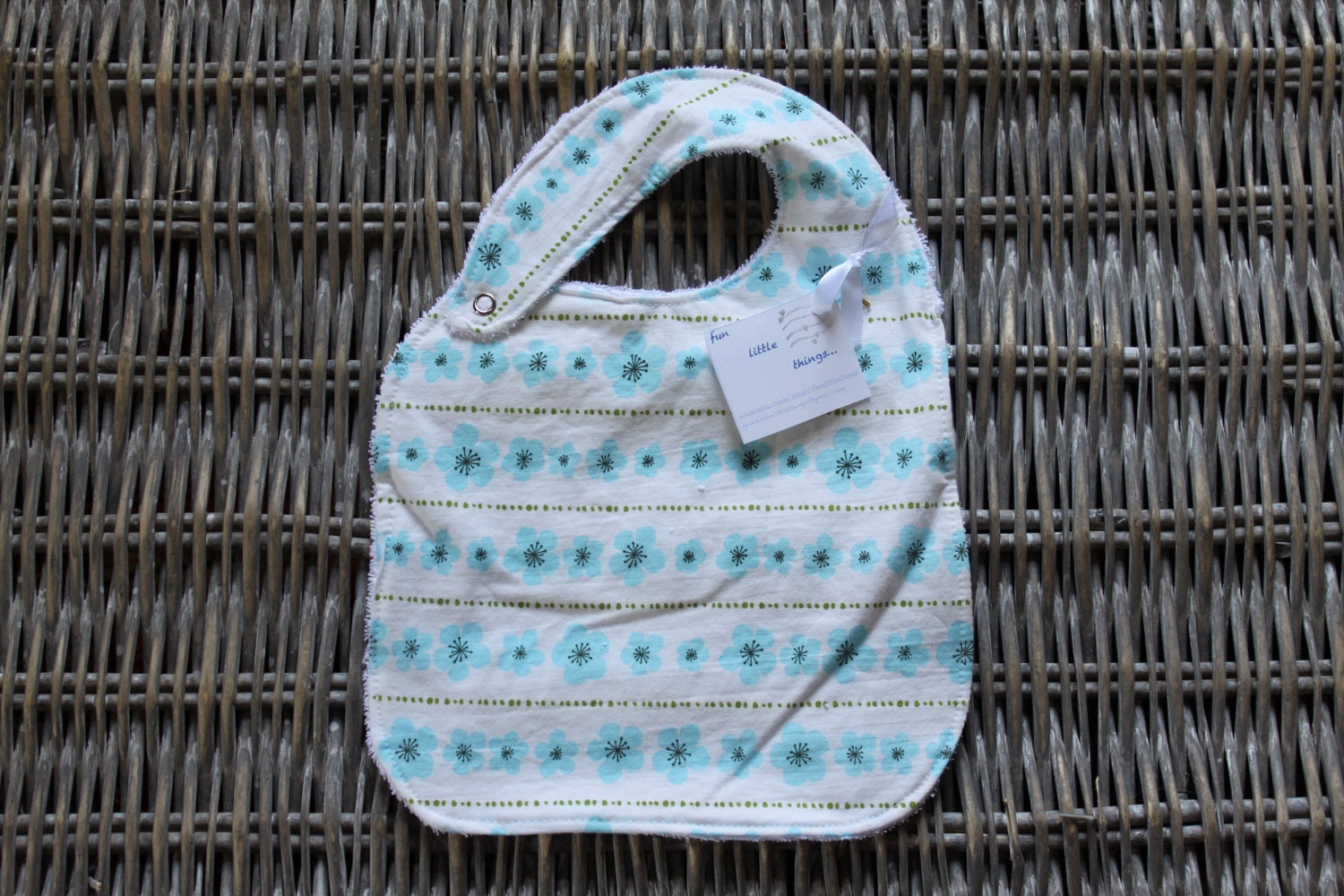 Hawaiian Flowered Bib - Hand Sewn, Side snap
