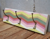 Reclaimed Wood Chevron Coat Rack with Brass Hooks