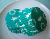 Christmas Teal Cupcake Liners - Teal Green Holiday Baking Cups (50) - SALE - SAVE 12% - CakesAndKidsToo