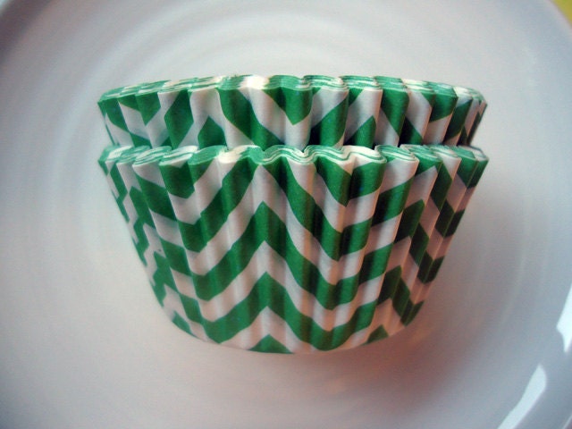 Green Chevron Cupcake Liners - Green Chevron Baking Cups (50)