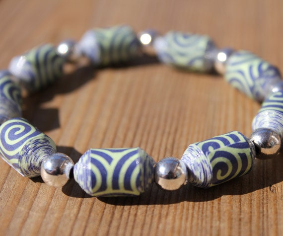 Paper Bead Bracelet Jewelry - Green and Blue Swirl Il_170x135