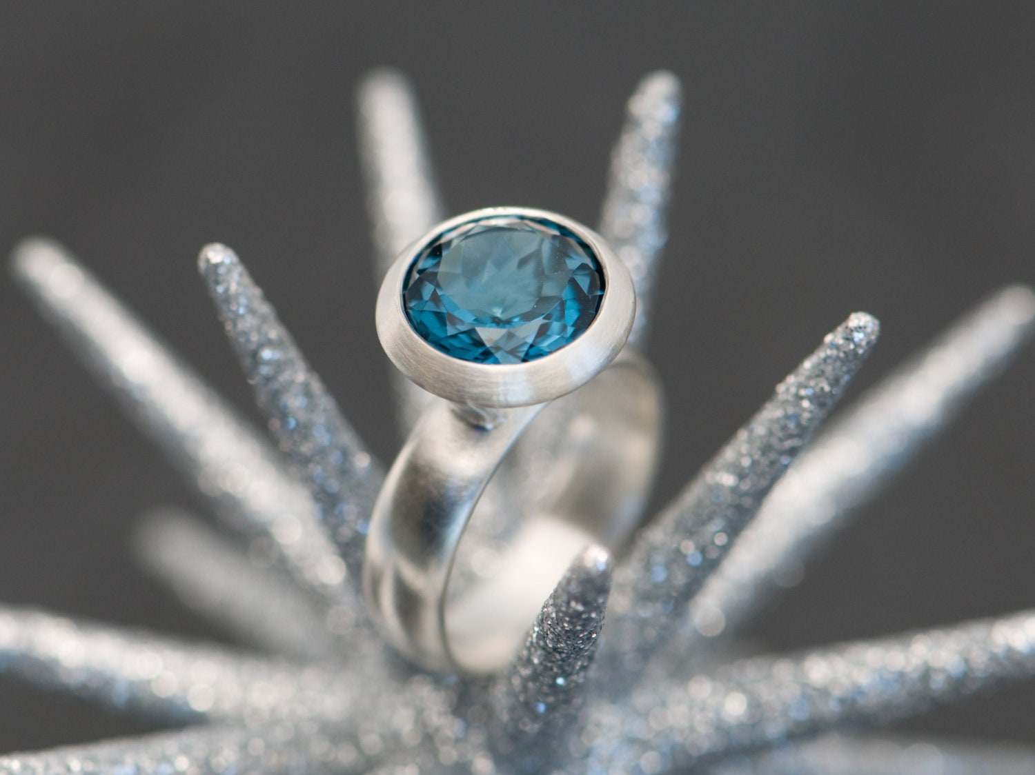 Dark Blue Topaz Ring - Sterling Silver - Made to order - Free Shipping