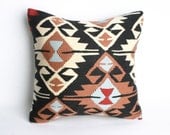 Yuner/Turks Handmade Kilim Pillow Case . Decorative Pillow, black,white,brown,red,turquoise - 16x16