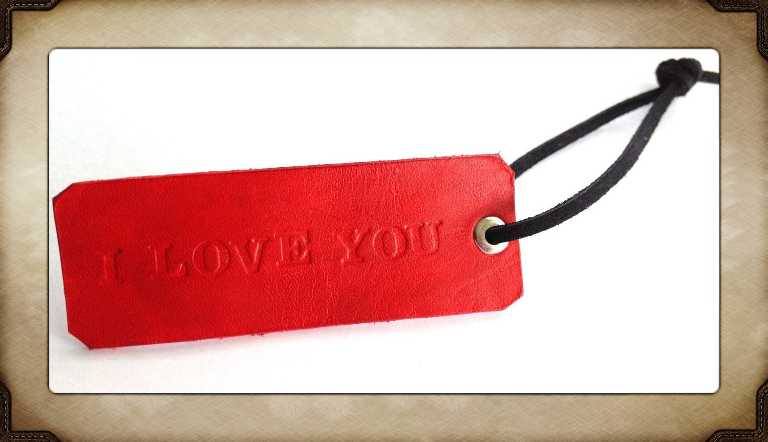 Leather I Love You Luggage Tag in Red