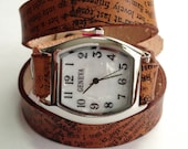 Leather, Word Band, 3-Wrap Watch in Timber Brown - Made to Order - Leave me your wrist measurement