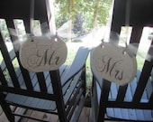Mr. and Mrs. Wedding Chair Signs White Vintage Finish Gray