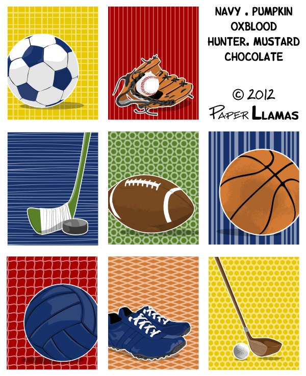 sports art - Basketball, Baseball, Football, Soccer, custom colors - art prints for boys childrens art pictures boys room decor