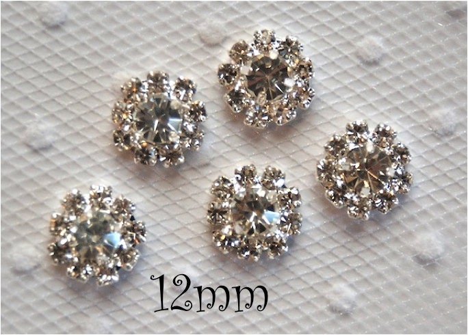 5 Metal Rhinestone Buttons Flatback (007)- 12mm
