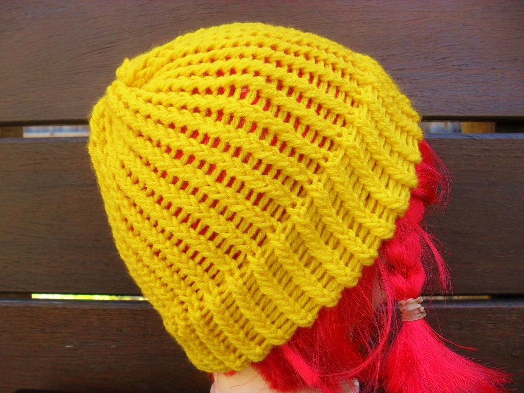 Hippie Knit Beanie In Sunshine Yellow