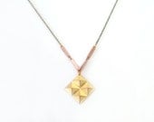 Geometric Necklace : Brass Prism-Square Necklace on Copper Links