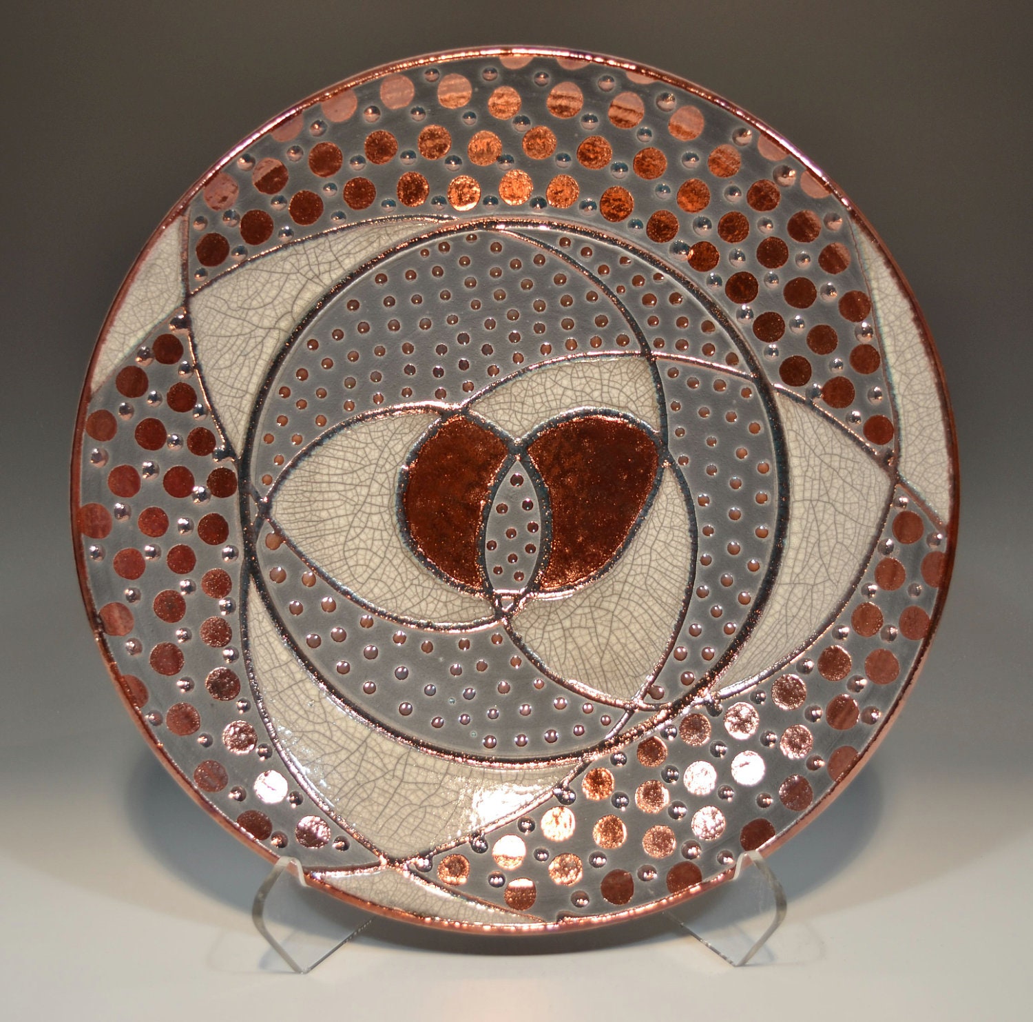 15.25" Fine Art Raku Platter / Wall Piece w/ Hanging Wire